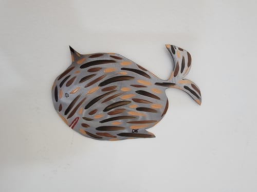 "Sam" Swimming fish. Sheet metal and acrylic paint. | Sculptures by Don Kenworthy