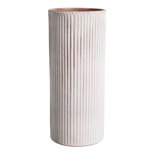White-pink handcarved cylinder vase | Vases & Vessels by ENOceramics