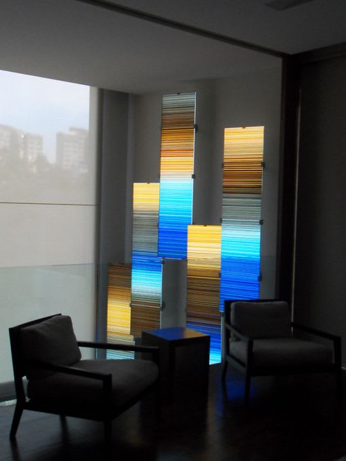 BARCODES Multicolor Glass Installation with Light | Interior Design by Studio Orfeo Quagliata
