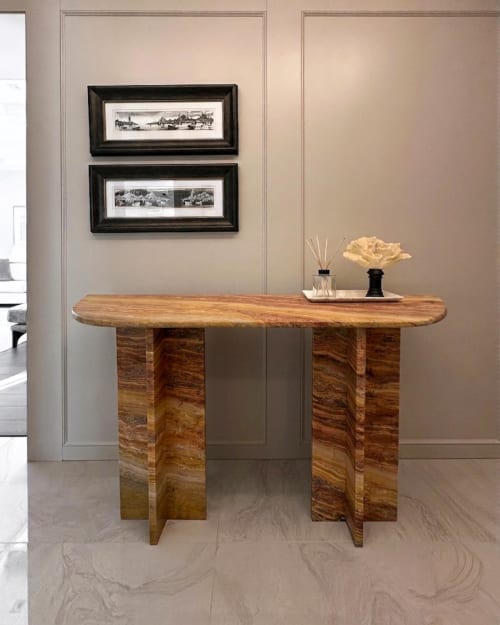 Autumn Travertine Stone Console Table - Hallway Marble Table | Tables by Tinella Collection