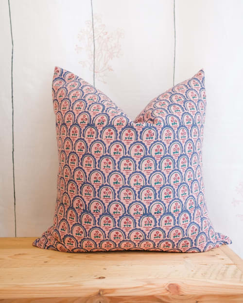 Meena - Hand Block-printed Linen Pillow | Pillows by Soil to Studio | Industry City in Brooklyn