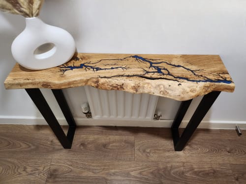 Resin Lichtenberg Figure Live Edge Oak Table Standard Depth | Console Table in Tables by Cutting Edge Creations