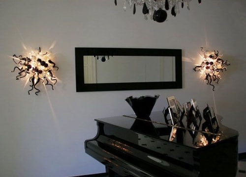 "Black & White" ~ Blown Glass Sconce | Chandeliers by White Elk's Visions in Glass - Glass Artisan, Marty White Elk Holmes & COO, Jo Pierce