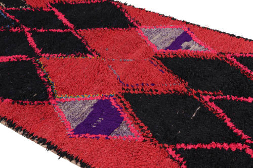 Vintage Moroccan Rug in Pink with Black Diamond Medallions | Area Rug in Rugs by Rug and Kilim