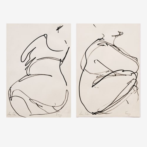 Set of 2 - Ink drawing on vintage paper | Drawings by forn Studio by Anna Pepe