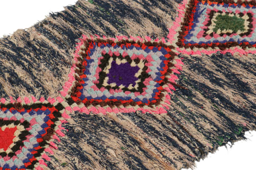 Vintage Moroccan Runner with Polychromatic Diamond Medallion | Area Rug in Rugs by Rug and Kilim