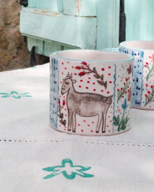 Handmade Ceramic Mug with a Mountain Goat Drawing | Drinkware by Summer of Flowers