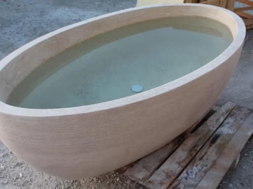 Bathtub Hand-Carved Travertine | Public Art by Babil Stone