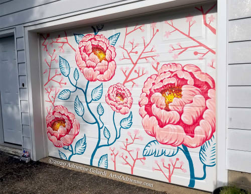 Contemporary Pink Peony Garage | Street Murals by Art of Adrienne
