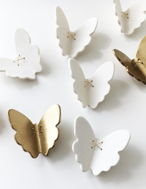 3D Set of 7 porcelain ceramic butterfly sculptures artwork | Sculptures by Elizabeth Prince Ceramics