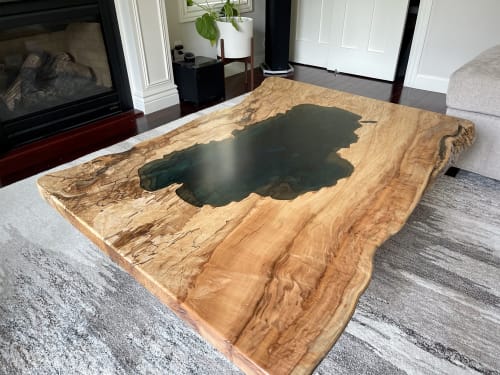 Spalted Maple Coffee Table With CNC Engraved Lake Tahoe | Tables by Chagrin Valley Custom Furniture