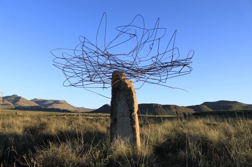 Documentation of Land Art work. Lifting wire and place on rock | Murals by Strijdom Van Der Merwe | Sneeuberg Nature Reserve in Graaff-Reinet