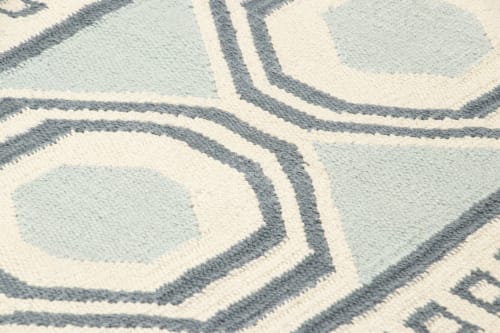 Vintage Dhurrie Rug in Blue, Beige and Cream Medallions | Rugs by Rug and Kilim