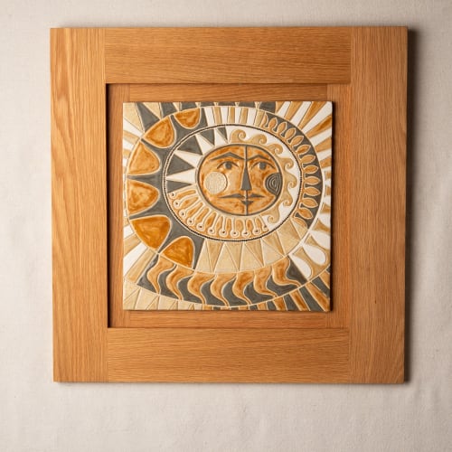 Mayan Sun in White Oak Frame No. 1 | Art & Wall Decor by Clare and Romy Studio