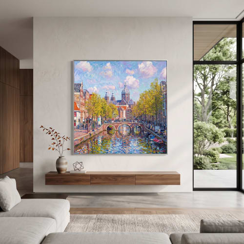 Amsterdam Canal Spring Impasto Oil Painting Fine Art | Oil And Acrylic Painting in Paintings by Dynasty Artisan