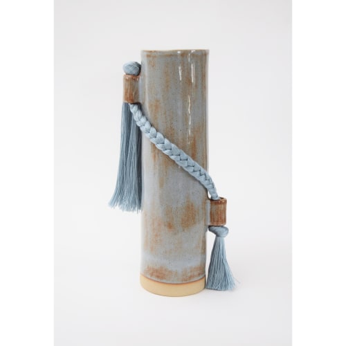 Handmade Ceramic Vase #695 in Light Blue with Tencel Braid | Vases & Vessels by Karen Gayle Tinney