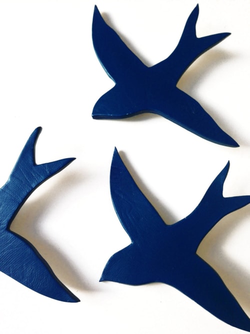 We Three Together - Set Of 3 Deep Navy Blue Swallow | Wall Hangings by Elizabeth Prince Ceramics