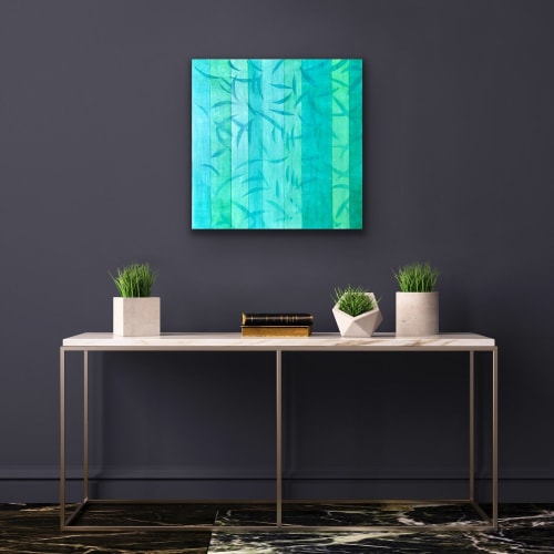 Green Bamboo: 24 x 24" acrylic painting on canvas | Paintings by Christine So | Palm Jumeirah Villas in Dubai