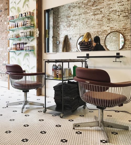 Custom glass and steel shelving | Furniture by Tightrope | Kinloch Salon in Brooklyn