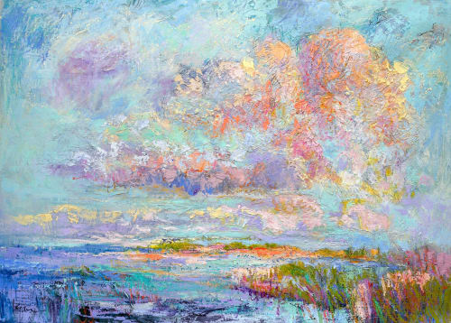 Sanctuary Blue & White Cloud Painting 48" x 66" | Oil And Acrylic Painting in Paintings by Dorothy Fagan Fine Art: Joy's Garden
