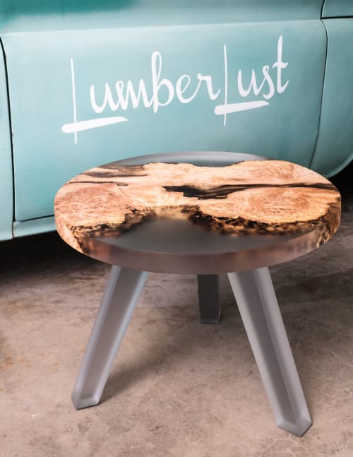 Maple Burl Live Edge Clear Smoke Resin 24" Occasional Table | Tables by Lumberlust Designs
