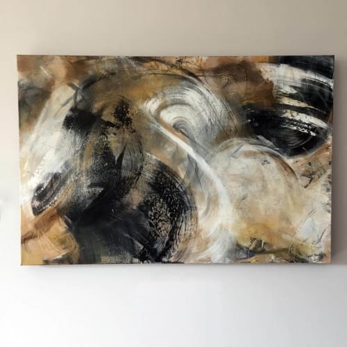 Abstract Art with brown, amber, gold, black and white | Paintings by Lynette Melnyk
