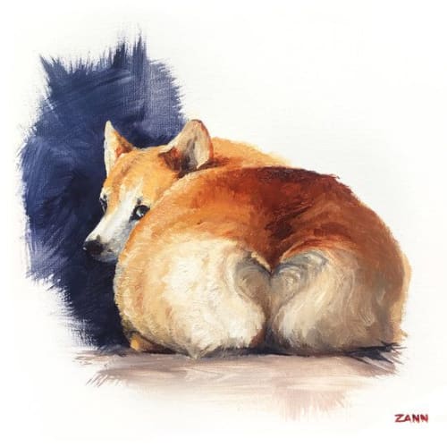 Cheeky Corgi | Oil And Acrylic Painting in Paintings by Paws By Zann Pet Portraits
