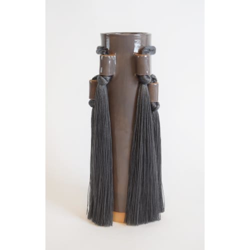 Handmade Ceramic Vase #735 in Charcoal with Tencel Braid | Vases & Vessels by Karen Gayle Tinney