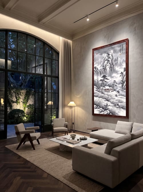 Large Winter Snow Landscape Shanshui Art on Silk/Xuan | Oil And Acrylic Painting in Paintings by Dynasty Artisan
