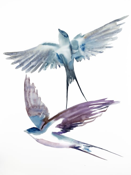 Swallows in Flight No. 35 : Original Watercolor Painting | Paintings by Elizabeth Becker