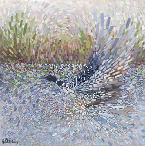 Running Start - Loon Giclee Print on Canvas | Paintings by Kristen Pobatschnig