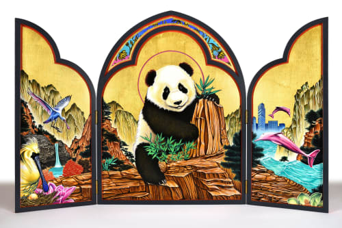 "Panda Icon Triptych" - Commissioned for William Lim Living Collection | Paintings by Peter D. Gerakaris Studio