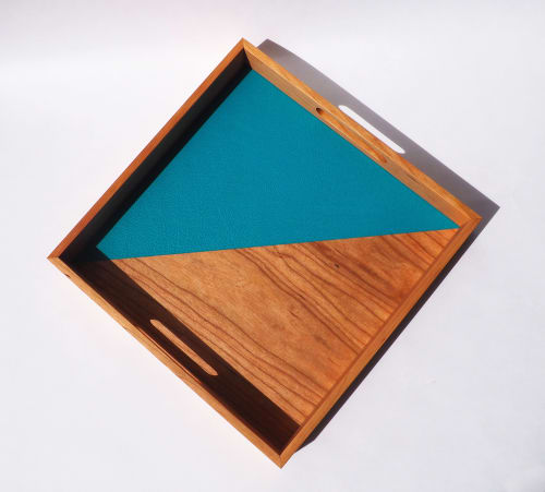 " After Hours" Decorative Tray in wood and leather | Serveware by Atelier C.U.B