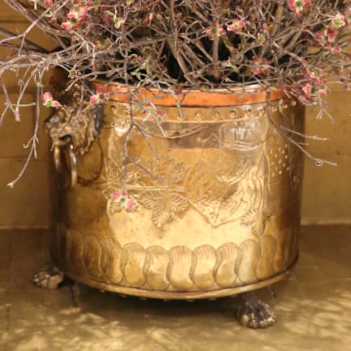 Copper and Brass Fireplace Pot Planter | Art Curation by Jonathan Rachman Design | SF Decorator Showcase 2019 in San Francisco