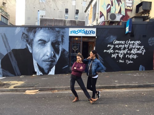 Bob Dylan | Street Murals by Claire Foxton | The Record Store - Entry on Goulburn Street in Darlinghurst