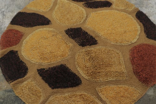 Vintage Geometric Gold Brown and Orange Wool Shag Pile | Rugs by Rug and Kilim