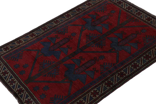 Rug & Kilim’s Baluch Tribal Rug in Red with Burgundy | Rugs by Rug and Kilim