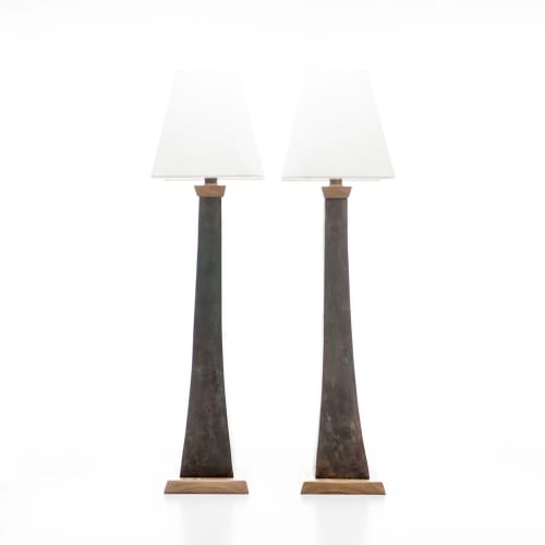 Somand Torchiere Verdigris Bronze Table Lamp (Oak) | Lamps by Lawrence & Scott