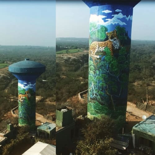 Mural at the tallest water tank in Aravalli Range | Street Murals by Yantr