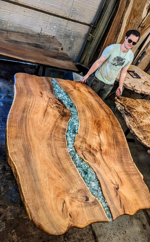 Mesquite Live Edge Resin Fluorite Rock King Headboard 65x87 by