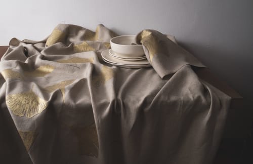 GINKGO b Linen Tablecloth + Napkins | Tableware by Vilenica Studio