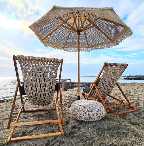 Boho Handmade Macrame Deckchair Beach Lounger Wood Camping | Folding Chair in Chairs by Dimitar Kostadinov | Aparthotel Crotiria in Burgas