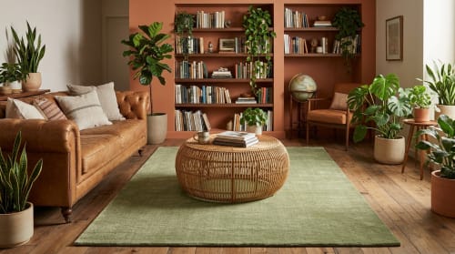 Solid Sage Green Hand Tufted Wool Rug | Rugs by Krafcreation
