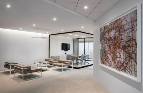 Large scale mixed media work on paper at Gunvor offices curated by Kinzelman Art Consulting | Paintings by Bo Joseph | Gunvor USA LLC in Houston