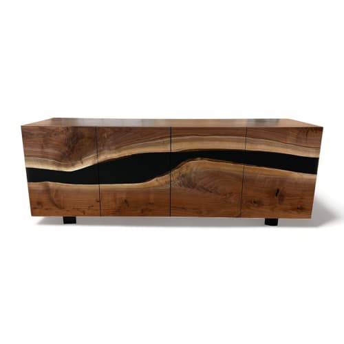 Black Walnut Epoxy River Cabinet | Storage by KC Custom Hardwoods