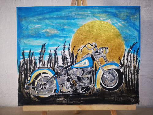Vintage Harley — Acrylic Painting, 20cm by 25cm | Paintings by Chalkboardartiste