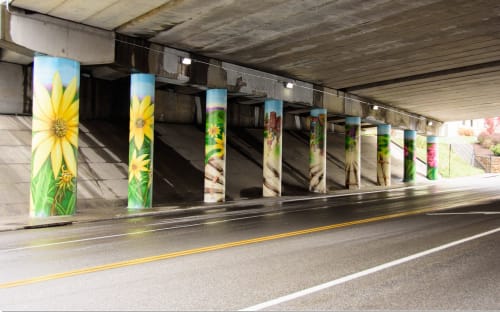 Hand Painted Mural on 18 pier columns -Interstate 581 | Street Murals by Brenda Mauney Councill Councill Fine Art Studio, LLC.