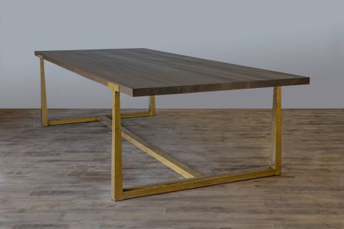 Lillian Dining Table from quarter sawn oak, w/ hammered base | Tables by Graeber Design