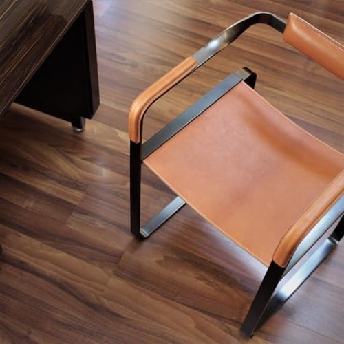 ¨Wanderlust ¨Armchair, Black Smoke Steel and natural Leather | Chairs by Jover + Valls