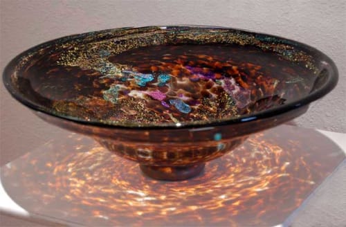 "Golden Amber" ~ Blown Glass Vessel Sink | Water Fixtures by White Elk's Visions in Glass - Glass Artisan, Marty White Elk Holmes & COO, o Pierce